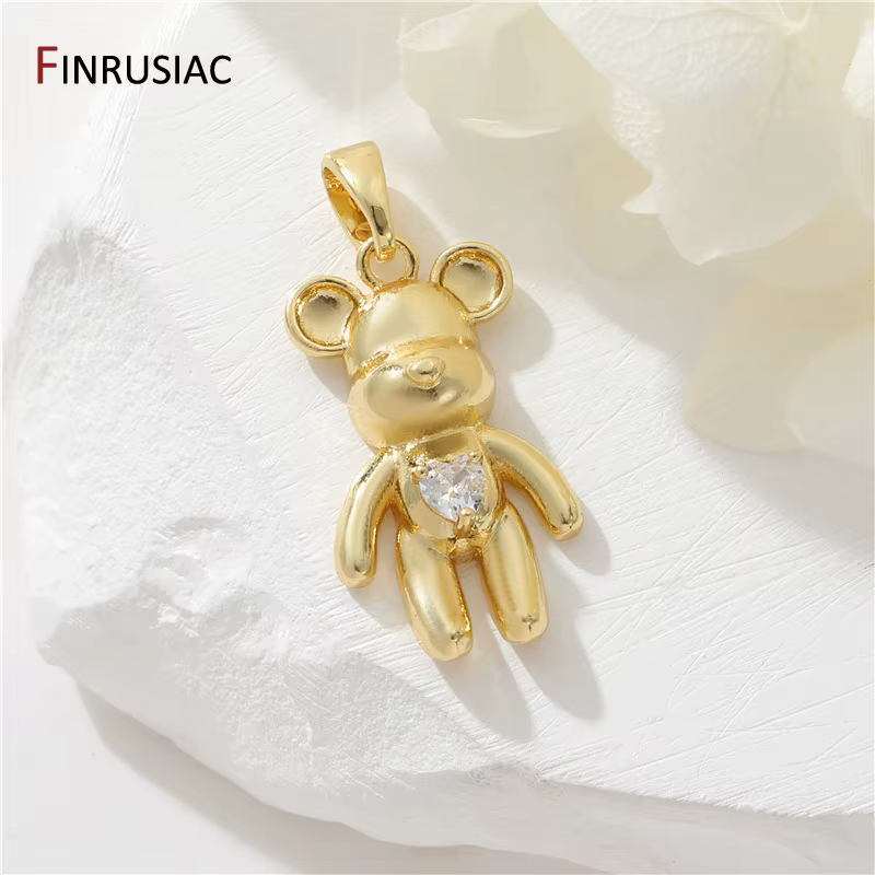 FINRUSIAC-Charmes plaqués or 14 carats pour bijoux, ours en perles mignon, artisanat fait à la main,