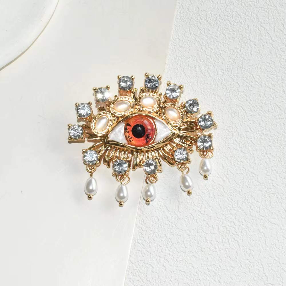 Broche Vintage en strass avec yeux en résine Orange pour femmes, marque de bijoux élégante, accessoi