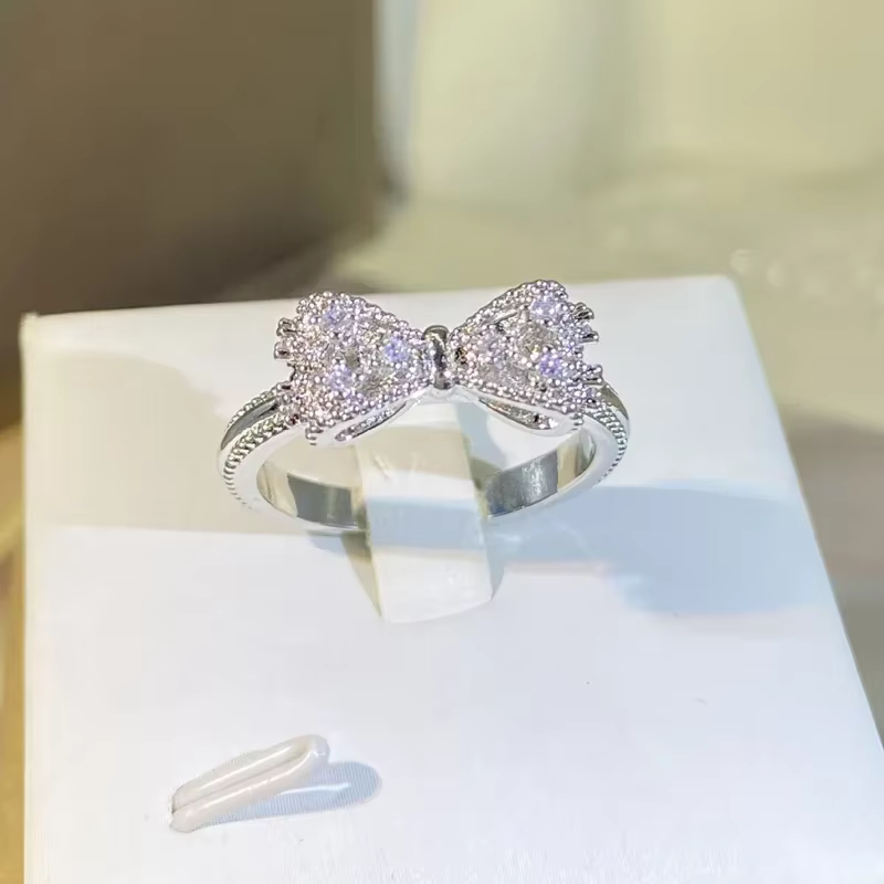 Bague à nœud fantaisie avec CZ éblouissante, couleur argent Sterling, bague pour femmes, timbre 925,