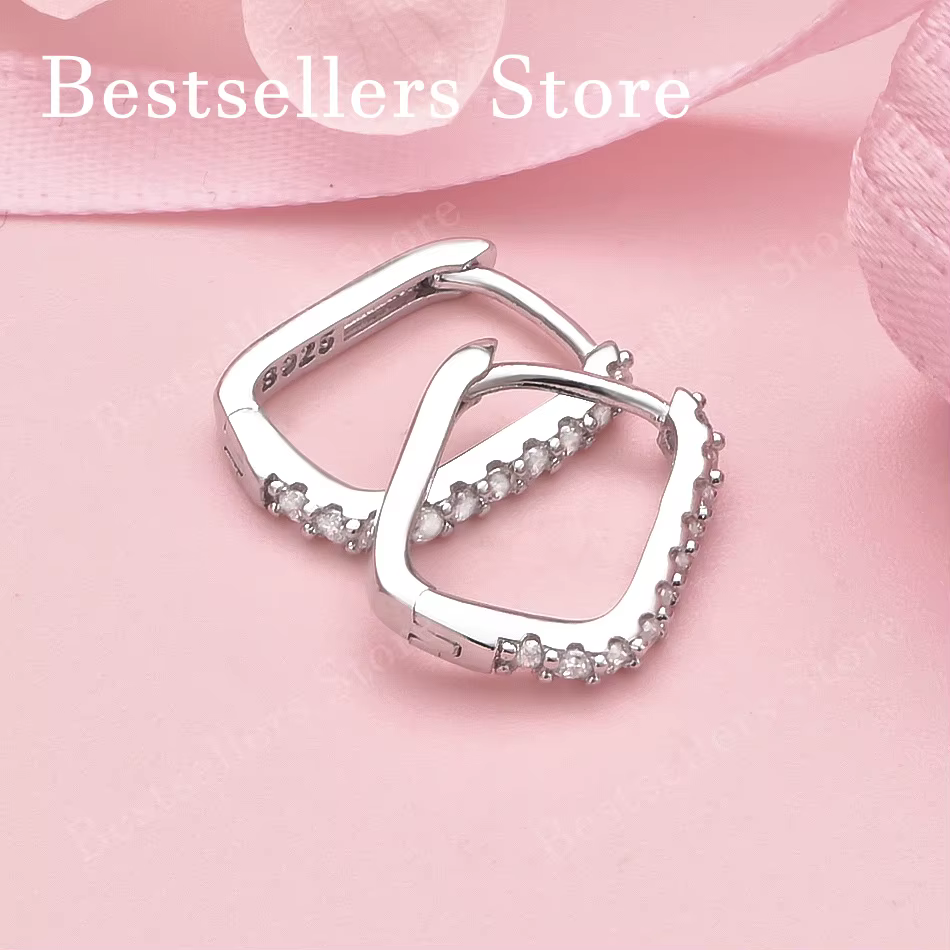 Clip d'oreille carré en argent sterling 925/or rose avec zircon exquis pour femme, bijou de mode pou