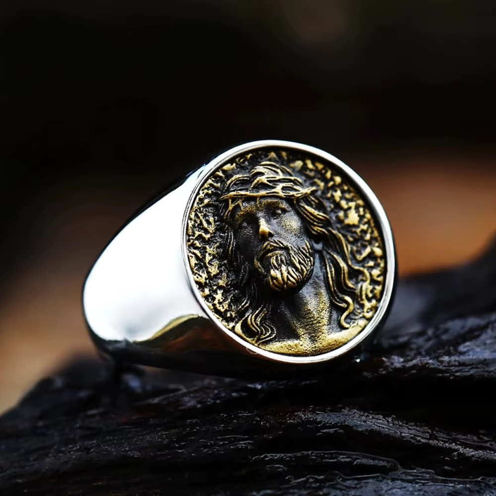 Bague de jésus en acier inoxydable de haute qualité pour hommes, croyant religieux, bague chrétienne
