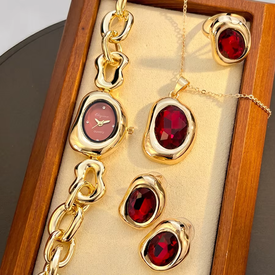 Ensemble de bijoux de montre vintage élégant en or de forme irrégulière pour femmes avec accents en 