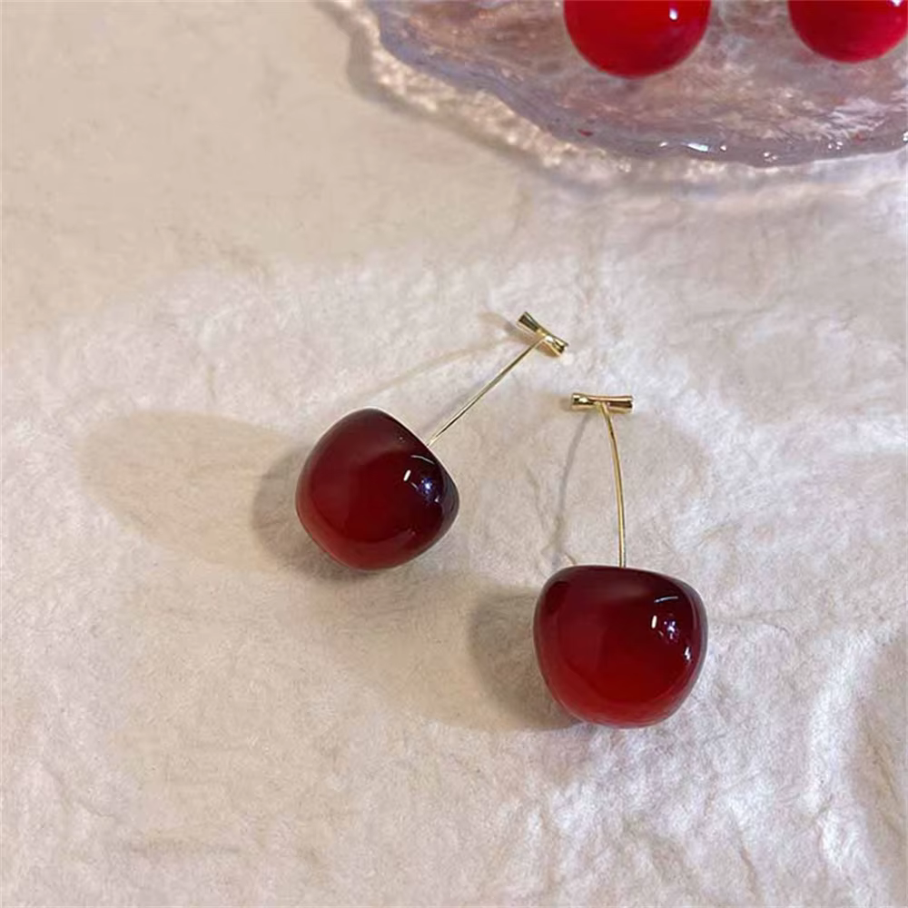 Boucles d'oreilles en acrylique pour femmes, jolies fruits cerises, en résine, à la mode, bijoux Kpo