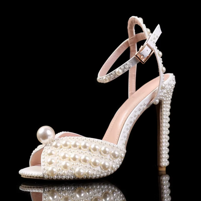 Sandales de luxe à bout ouvert pour femmes, faites à la main, avec perles, mode été, mariage, prince