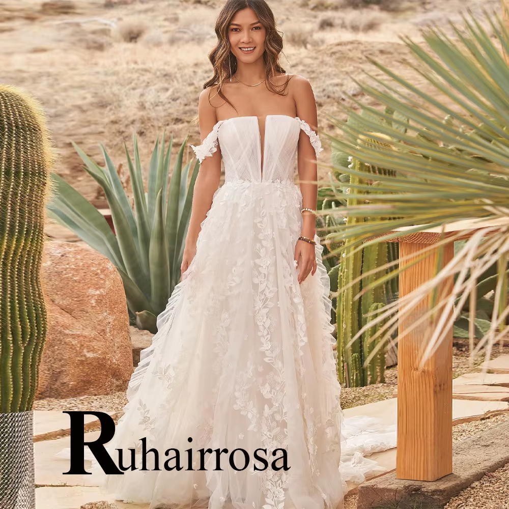 Ruhair – robe de mariée princesse à volants pour femmes, avec appliques croisées, ligne A, robe de m