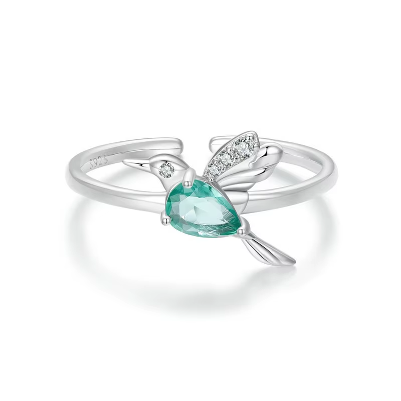 WOSTU – bague d'ouverture en forme de colibri vert menthe pour femmes, en argent Sterling 925, goutt