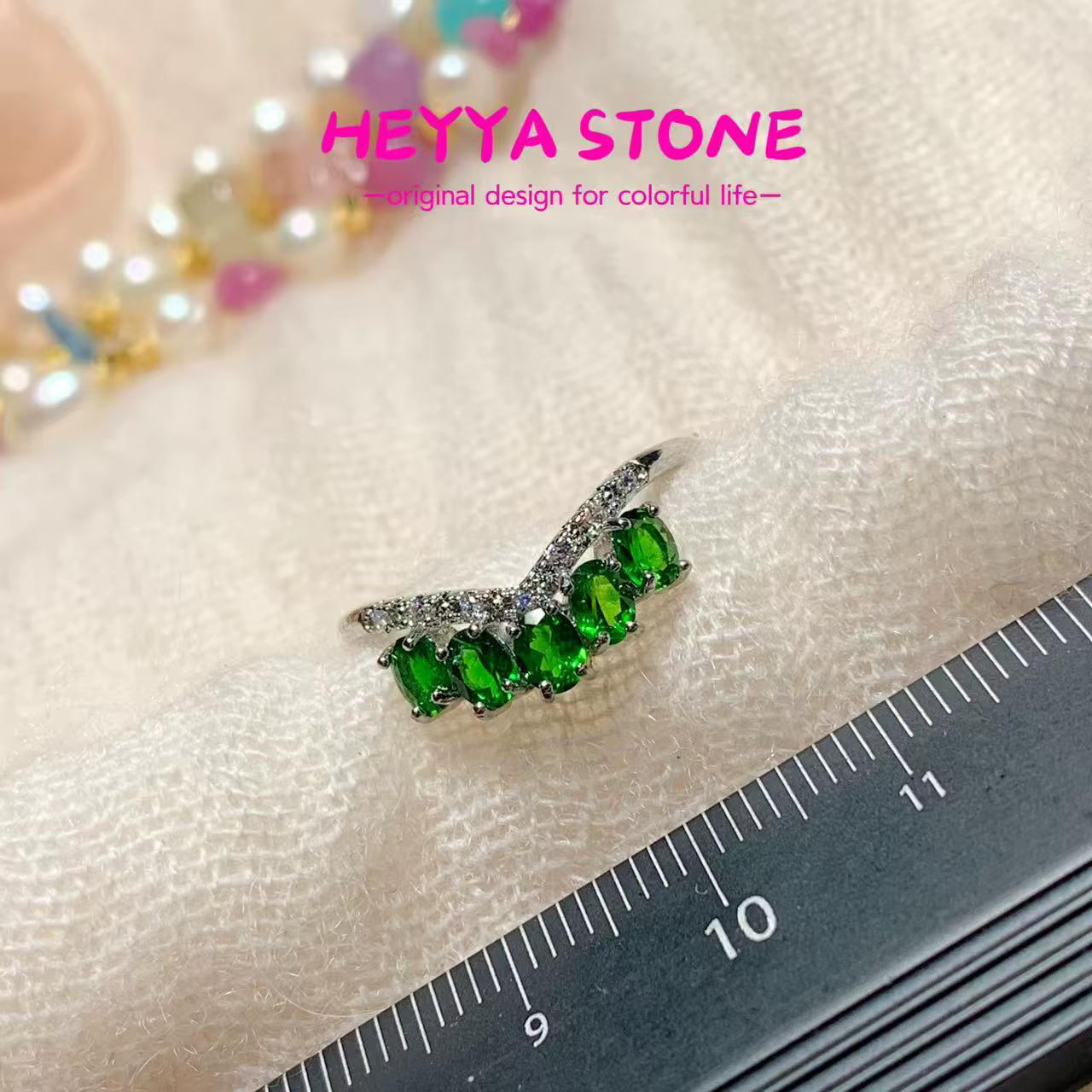 Bague Diopside naturelle Simple de luxe pour femmes, en acier inoxydable, bijoux fins simples, pierr