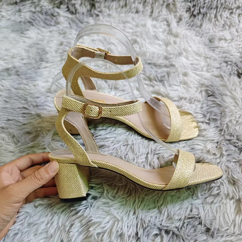 Sandales pour femmes argent or été bout ouvert bride à la cheville confort bloc bas gros talons haut