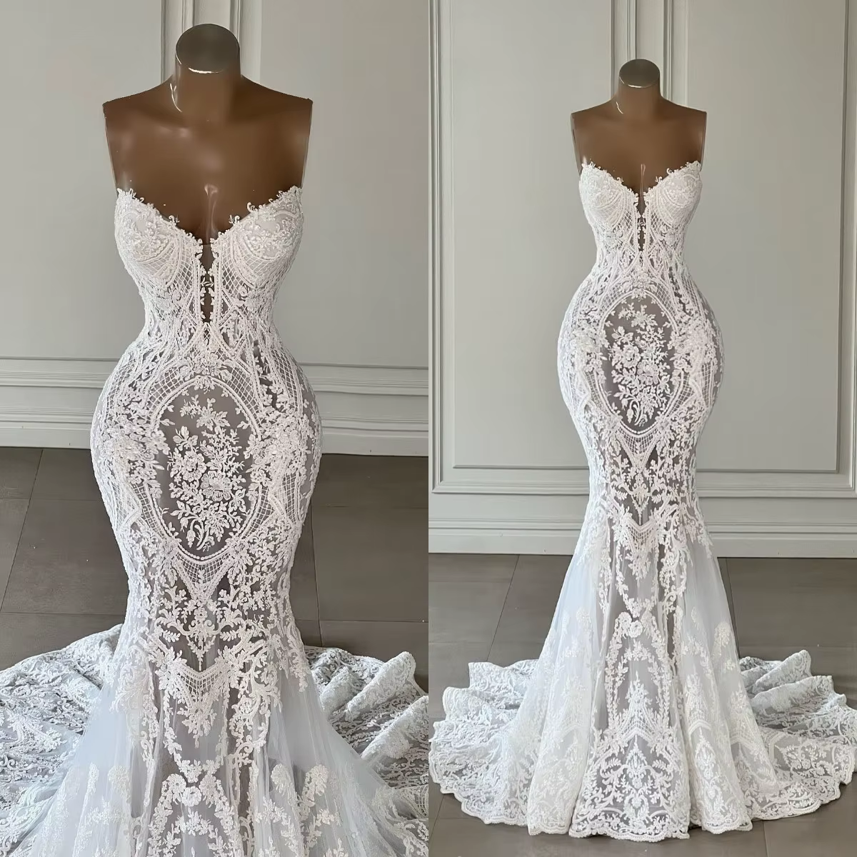 Robe de mariée sirène en dentelle, élégante, pour les patients, quel que soit leur chérie, avec appl