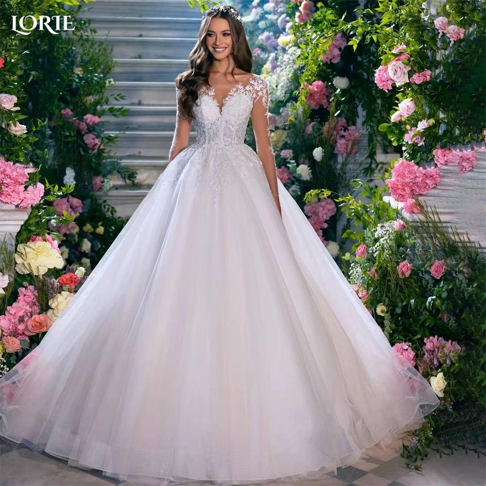 LORIE Arabia-Robe de Mariée Vintage en Dentelle, Dos aux, lèvent, Ligne A, Appliques, Manches sulf, 