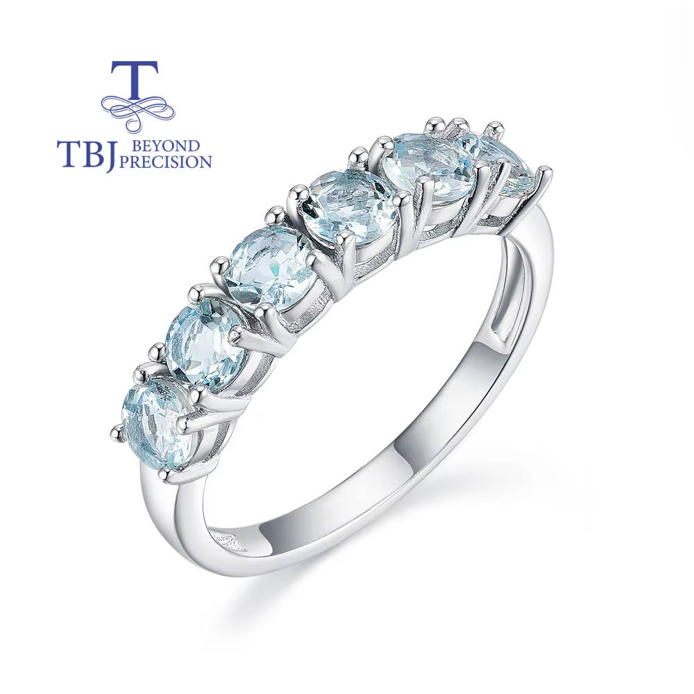 Bague aigue-marine brésilienne naturelle ronde en argent sterling 925, 4mm, bijoux fins pour femmes,