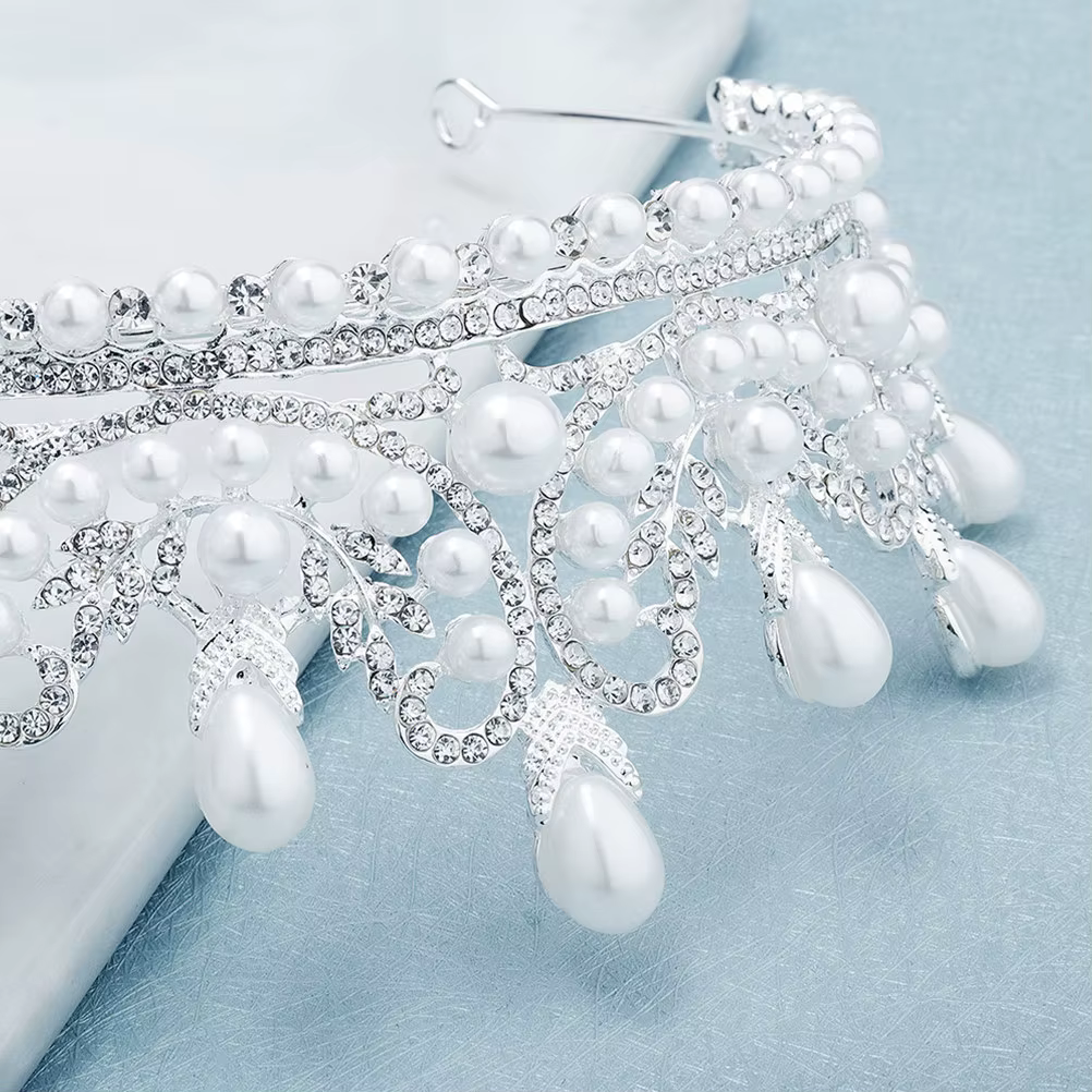 Couronne de perles incrustée de diamants, coiffe de mariée élégante et brillante pour cérémonie de m