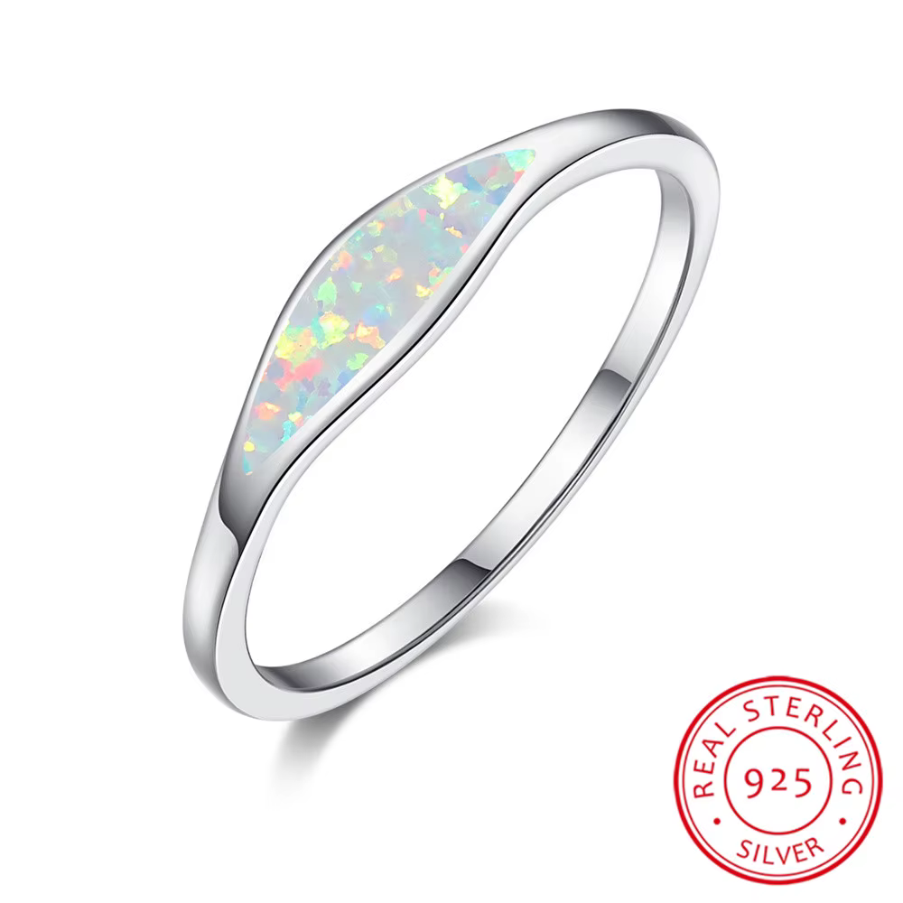 Bague en pierre d'opale de feu blanche pour femme, véritable argent regardé 925, matiques de fiançai