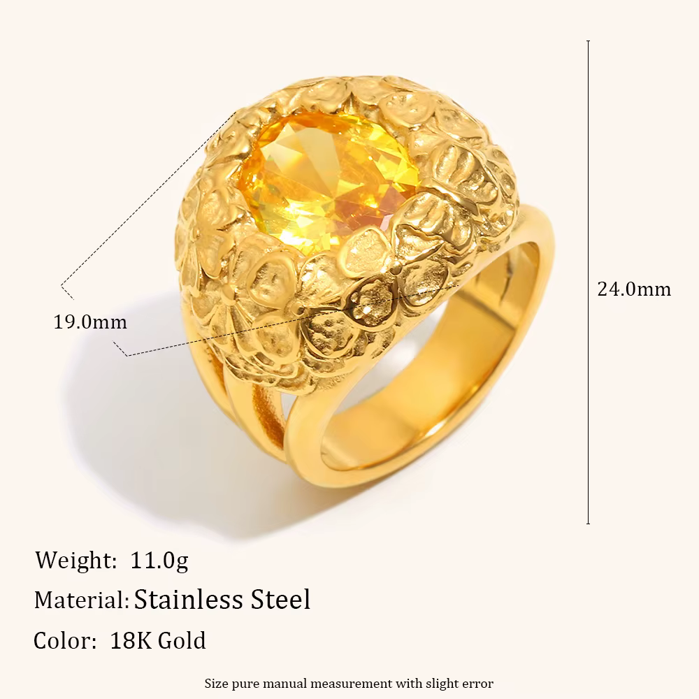 La. Bague fleur Muses avec Zircon brillant de luxe, bague en acier inoxydable pour femmes plaquée PV