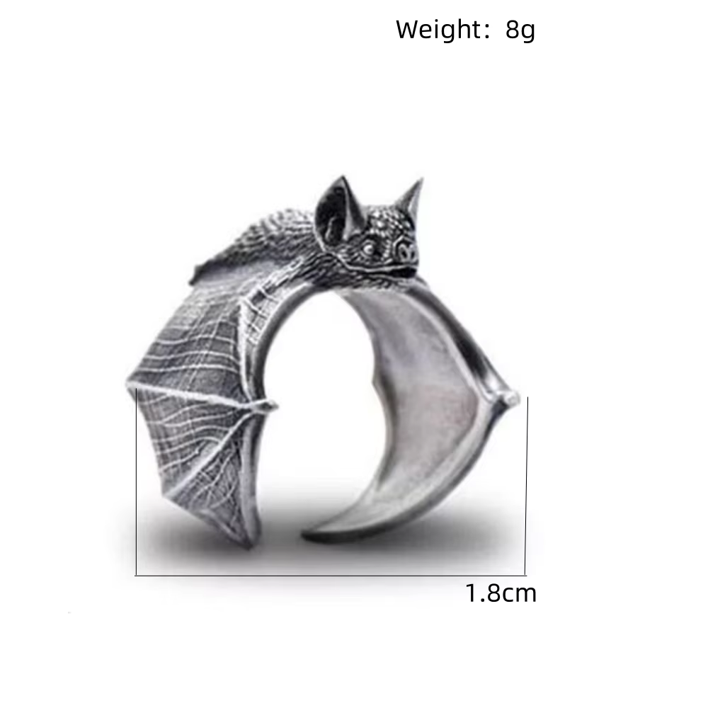 Bague chauve-souris foncée rétro pour hommes, couleur argent, or, Punk gothique, réglable, bijoux fa
