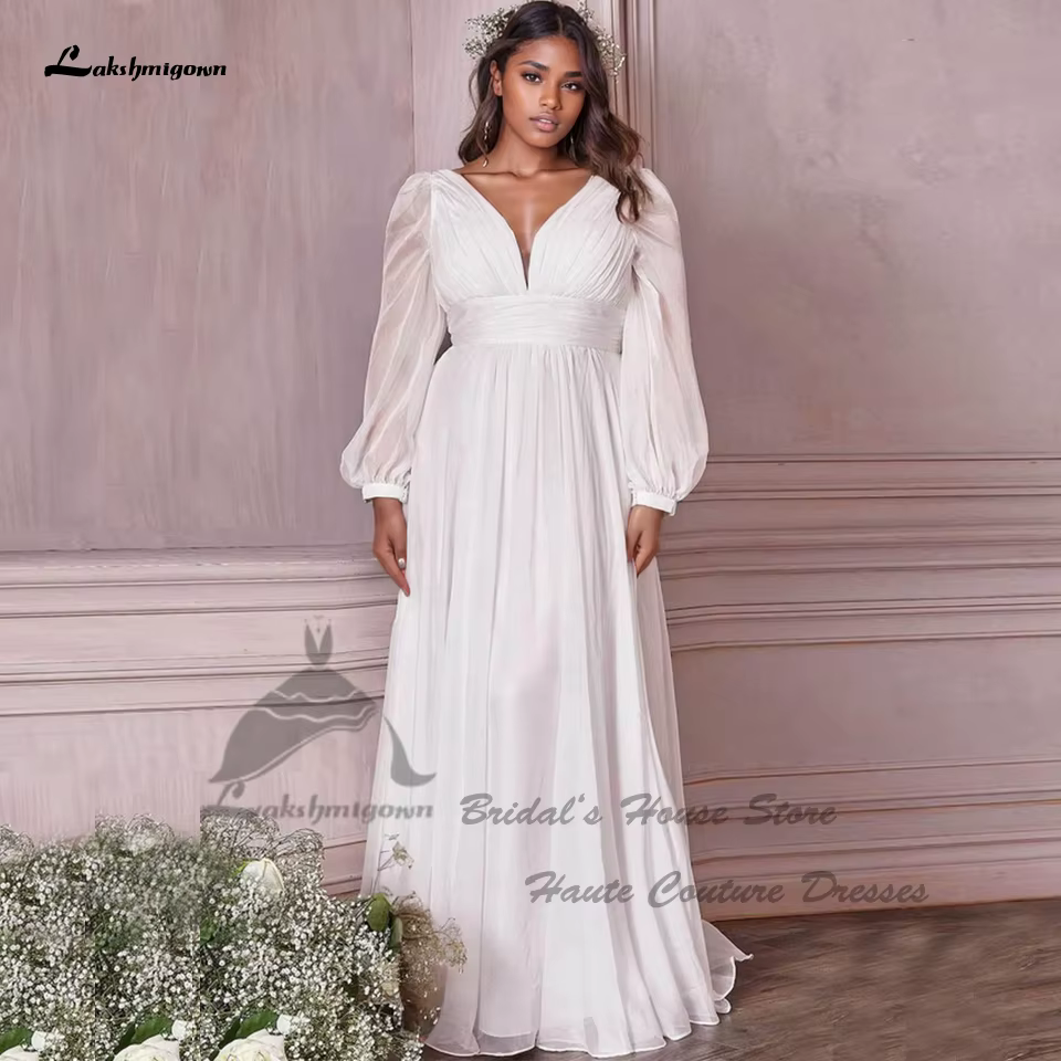 Robe de mariée en mousseline de soie, grande taille, manches longues, dos à lacets, Simple, plage, l