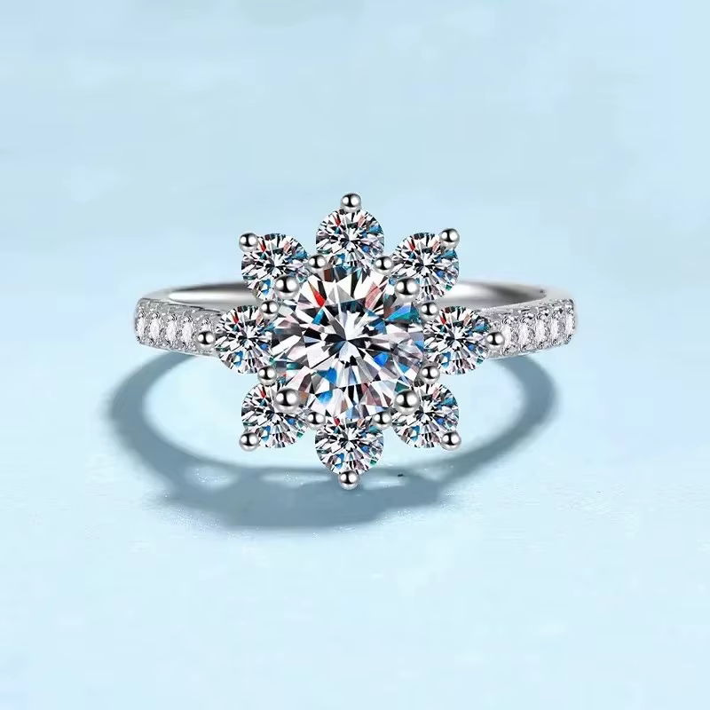 Alliance de mariage bijoux fins platine PT950 tournesol 1CT Moissanite diamant anneaux femmes saint 