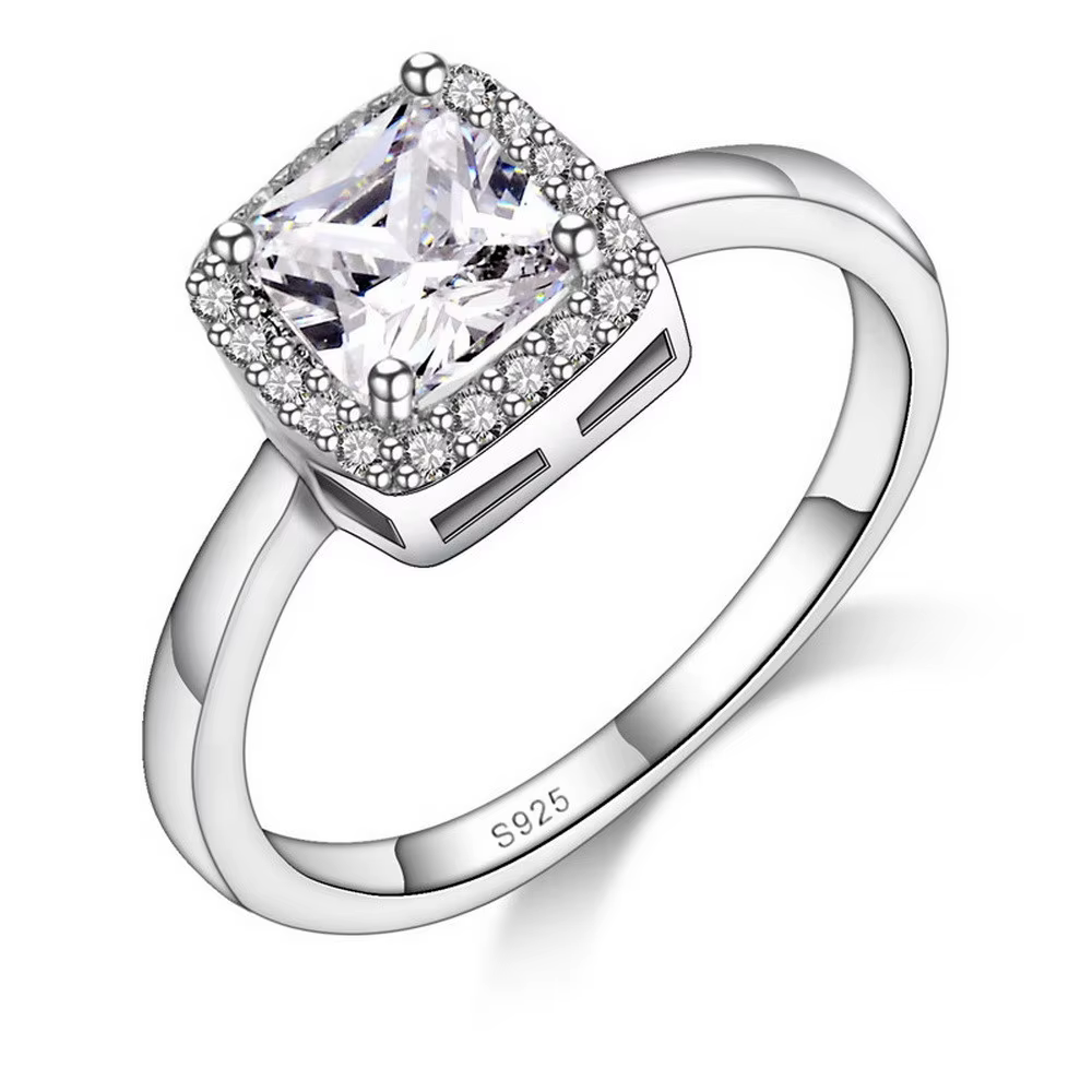Bagues carrées simples en argent regardé 925 pour femmes, bague incrustée de biscuits, cadeau de bij