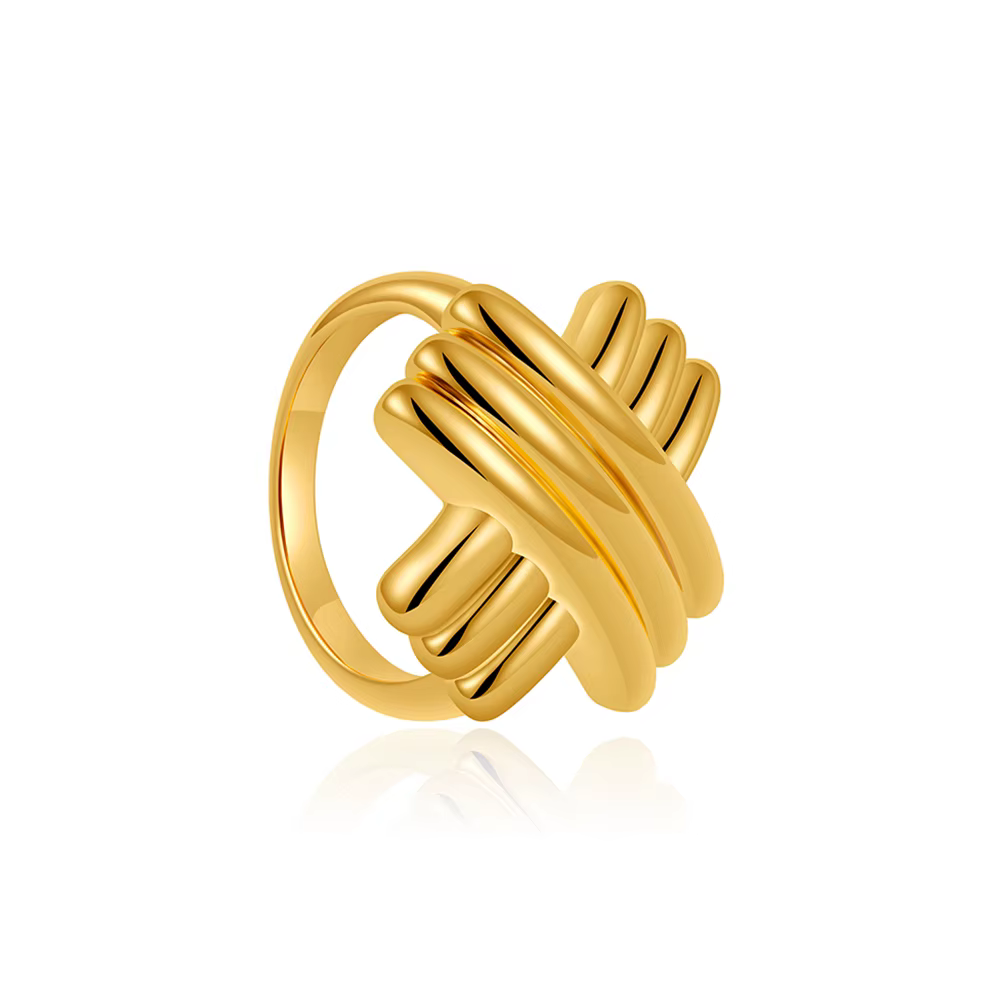 Bagues épaisses torsadées croisées minimalistes style INS, plaquées or 18 carats poli, bagues de mar