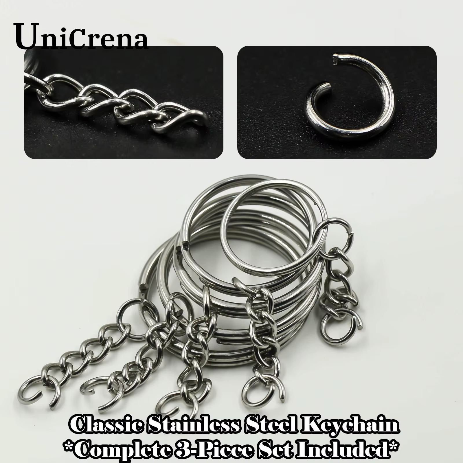 Unicrena Anneau à Bascule Acier Inoxydable avec Chaîne et Anneaux - Porte-Clés pour DIY, Création de
