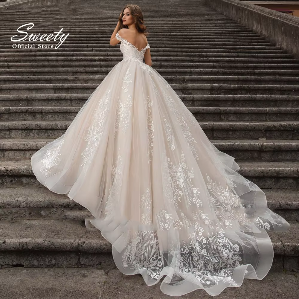 Robe de Mariée Vintage en Organza avec Broderie, Tenue de Bal en Dentelle, Col Bateau, Fermeture Écl