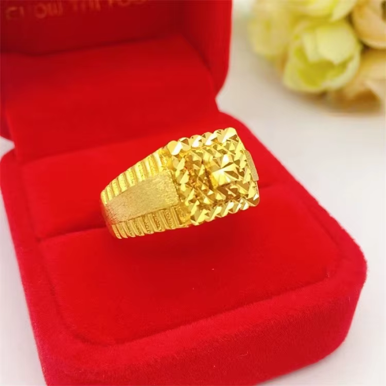 Bague trapézoïdale ajustable de style pagode pour homme, en or véritable 24 carats, de luxe – Bijoux