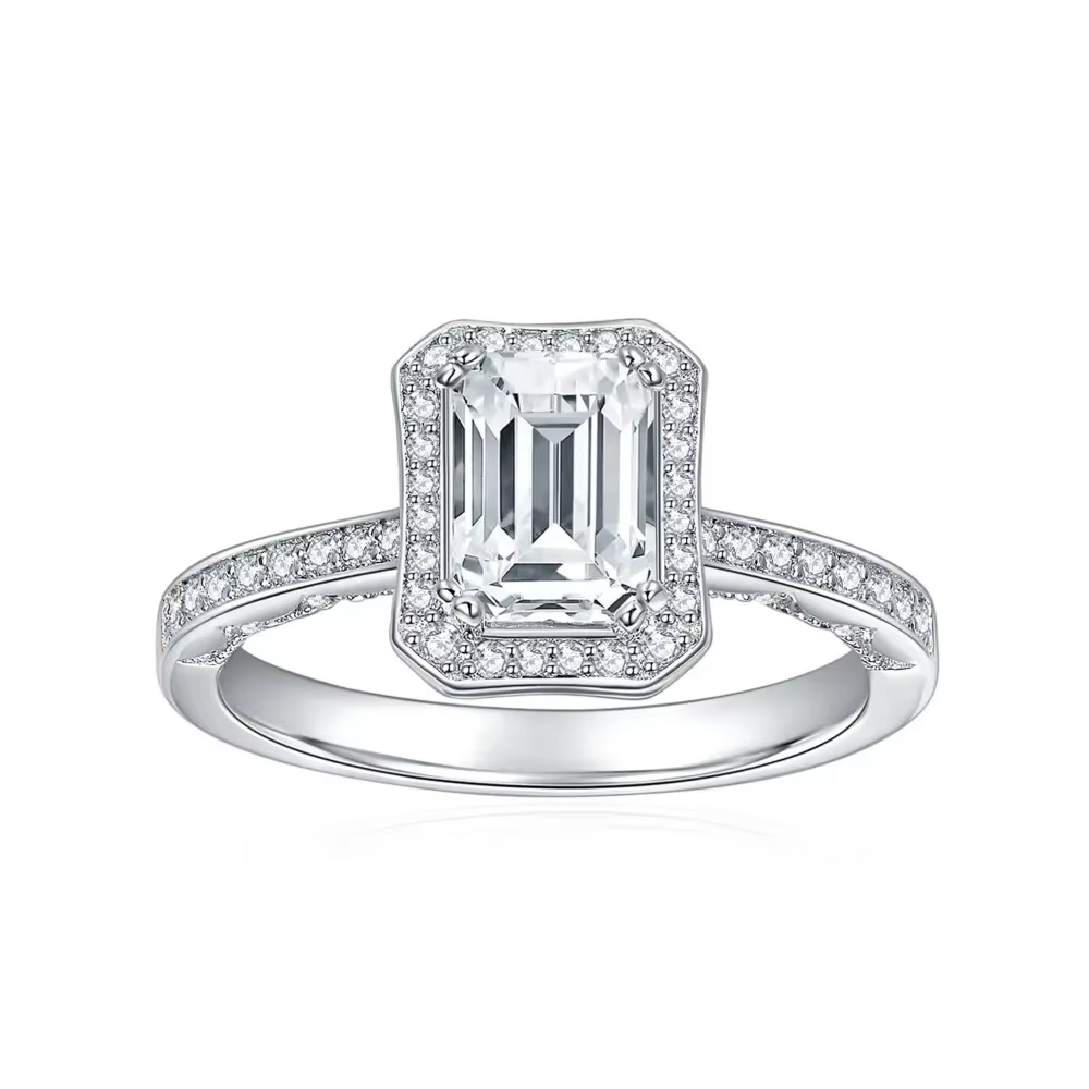 Bague de fiançailles LinkerLove 1CT en moissanite pour femme, en argent S925, taille émeraude, avec
