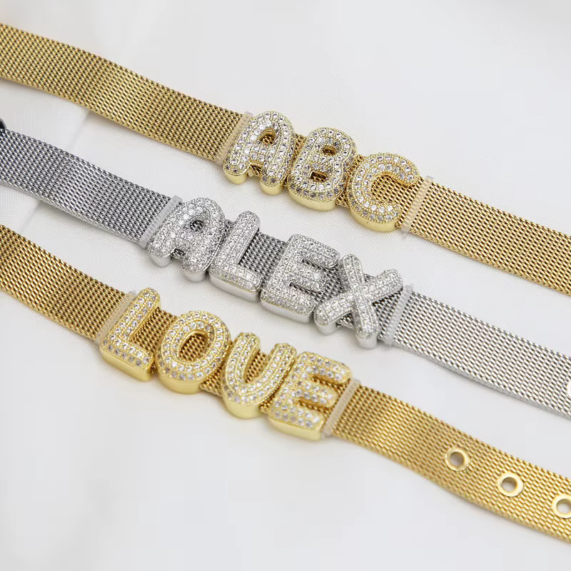 Bracelet personnalisé, lettres bulles scintillantes, nom en argent, cadeau de bijoux pour femmes, ca