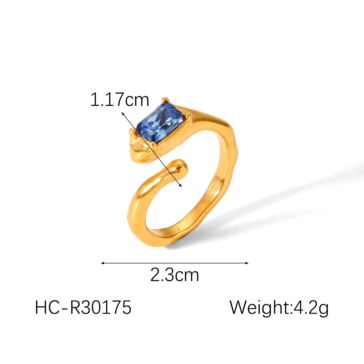 Huang Chao – bague plaquée or 18 carats incrustée de Zircon bleu, en acier inoxydable, bijoux de doi