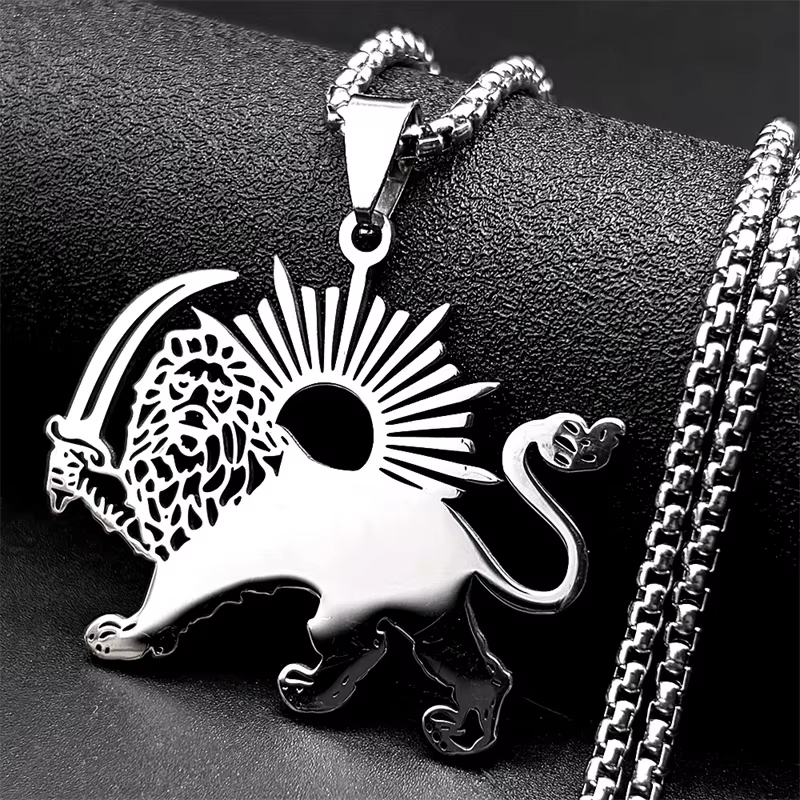 Iran épée islamique Lion de Persia Shamshir pendentif collier femmes hommes en acier inoxydable coul