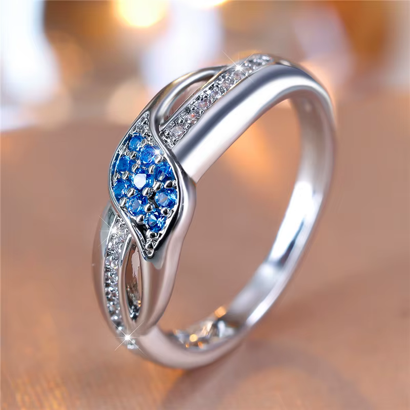 Bague de fiançailles en pierre bleu d'eau pour femme, bijoux de mariage, document en argent, luxe, é