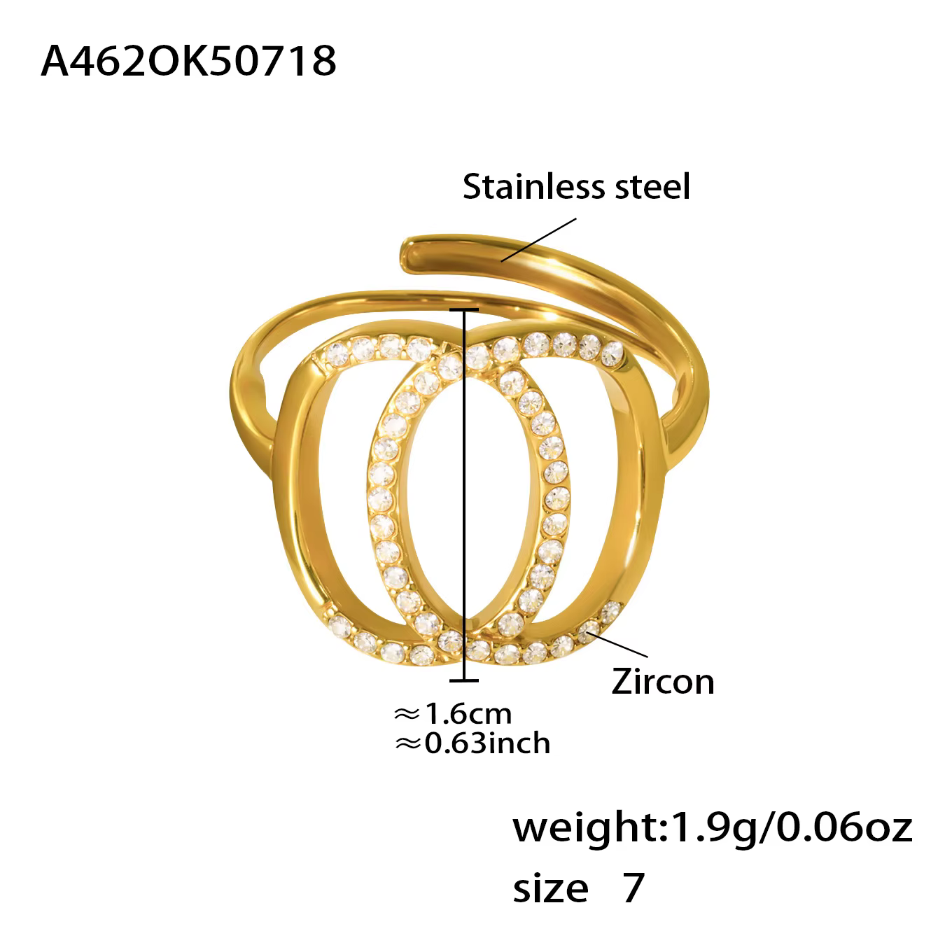 Double bague en argent doré et Zircon creux pour femmes, plaqué or 18 carats, en acier inoxydable 31