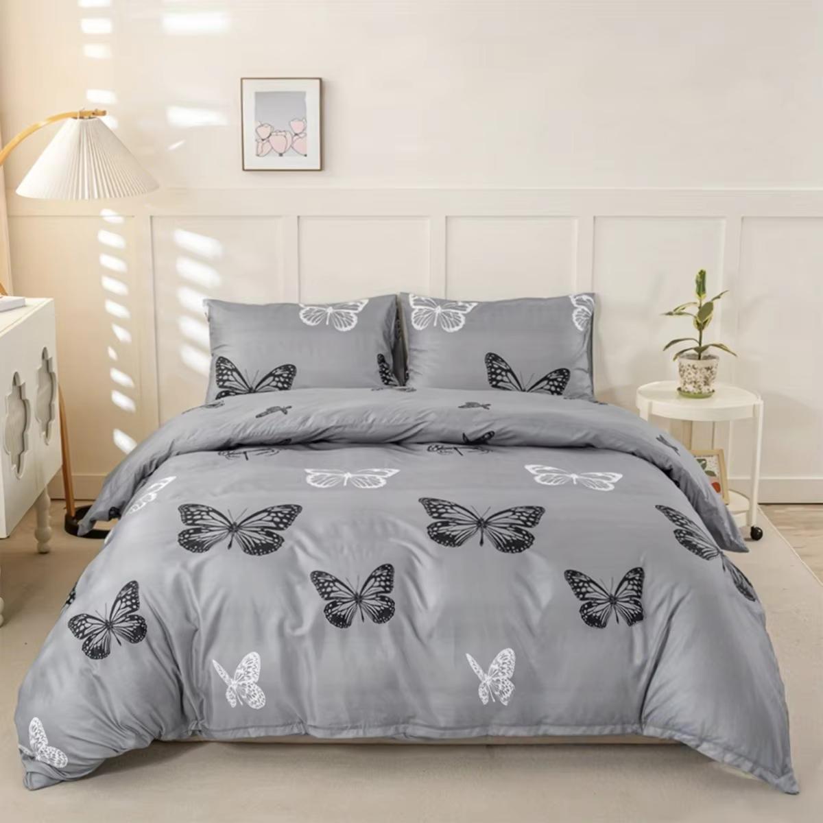Ensemble de housse de couette imprimé papillon 3 pièces, ensemble de literie doux et respectueux de 