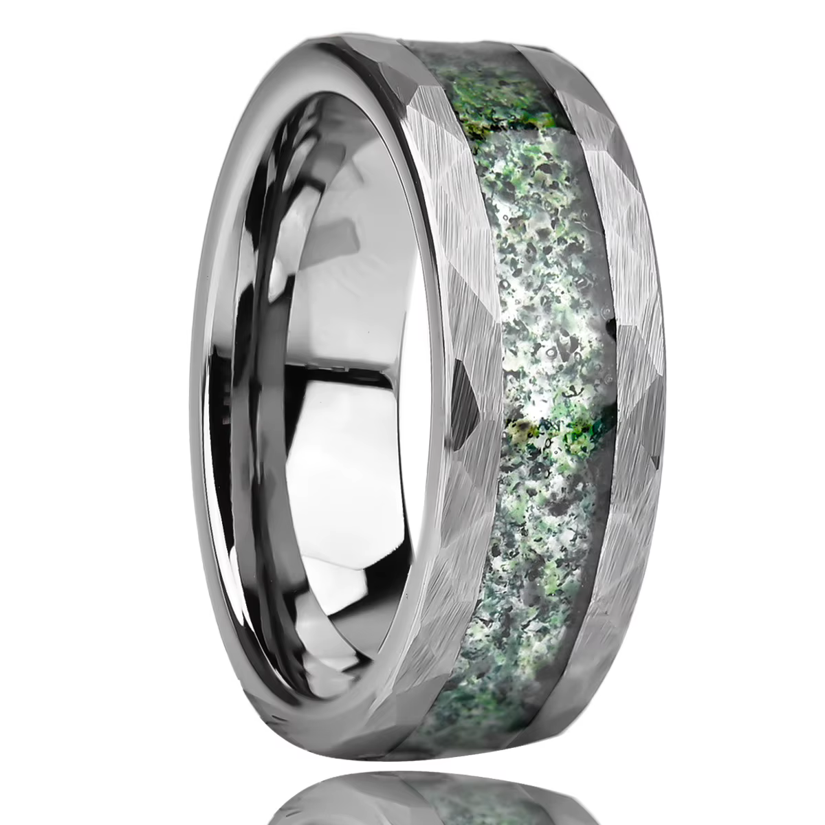 Bague en carbure de tungstène martelé de 8 mm pour homme et femme, avec incrustation de pierre d'aga