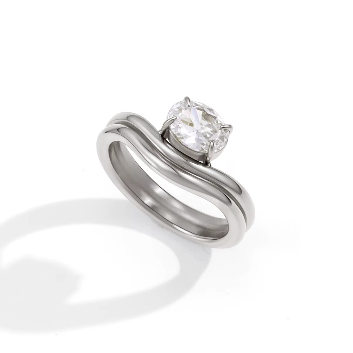 Bague Yori Aaa à double vague en zircon cubique brillant, plaqué or 18 carats PVD, bijou moderne élé