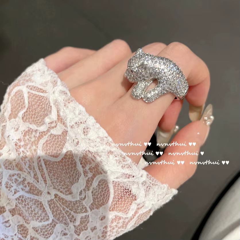 Bague Léopard Creuse pour Femme, Gemmes Synthétiques Incrustées, Élégant, Argent 925, Bling Zwords, 