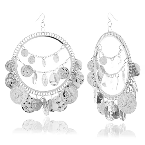 Pièces de monnaie tribales Vintage grand cerceau Banjara danse du ventre boucles d'oreilles gitane p