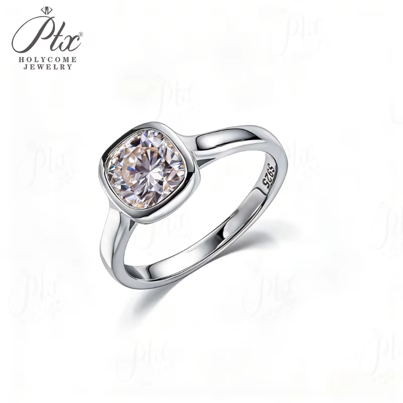 Bague en Moissanite 2 carats, couleur D, taille coussin Paraiba, cultivée en laboratoire, en argent 