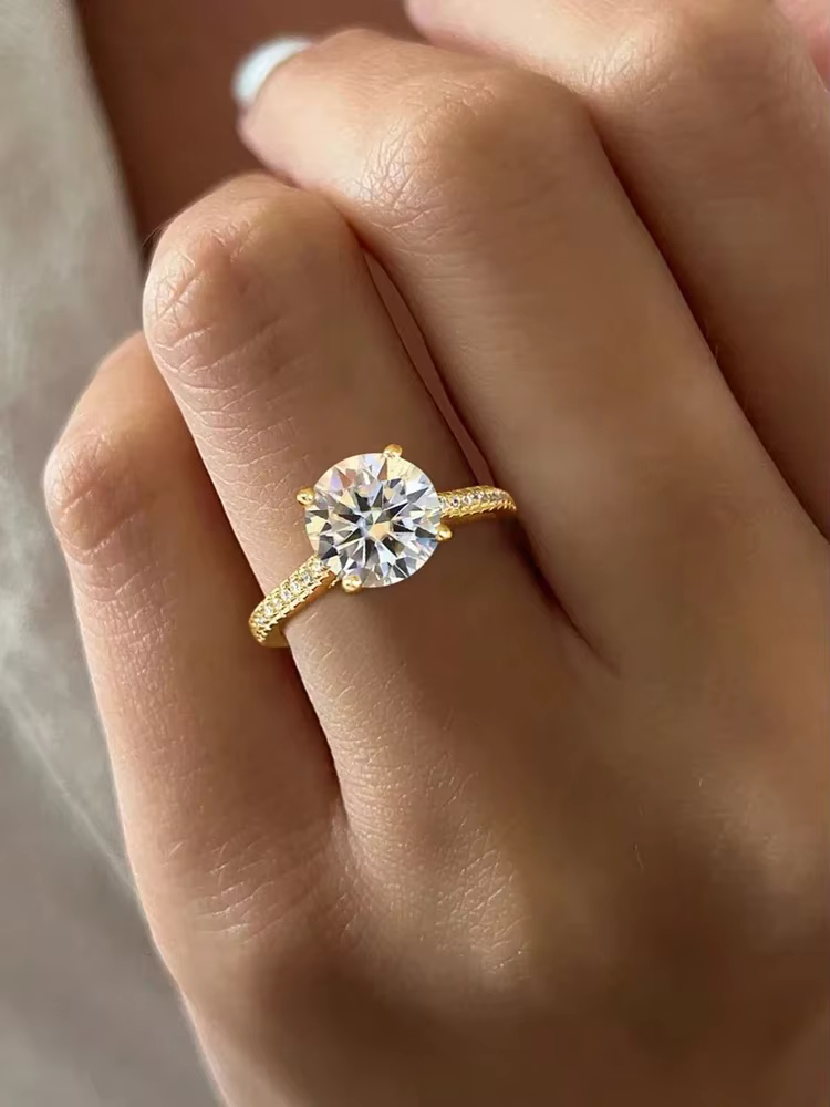 Bague ronde en argent Sterling 925 pour femmes, magnifique et brillante, en Zircon de 2 carats, tenu