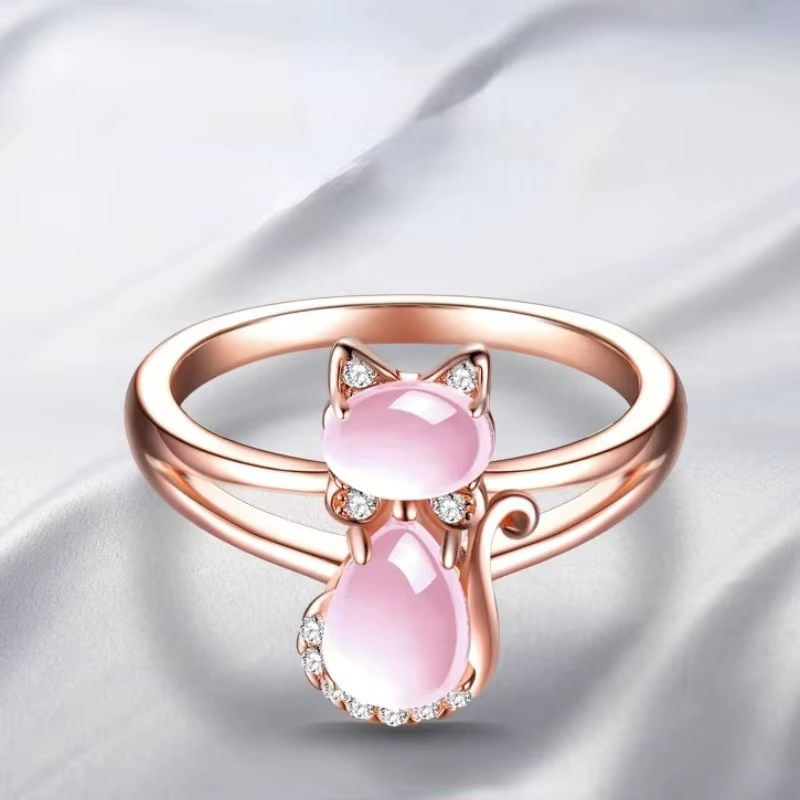 Bague Huitan Chat Rose Mignon pour Femme – Nouvelle Bague Animale Adorable pour Dames, Idéale pour l
