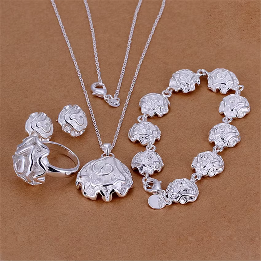 Breloques en argent regardé 925 pour femme, fleur rose, pendentif, collier, matiques, bracelet, bouc
