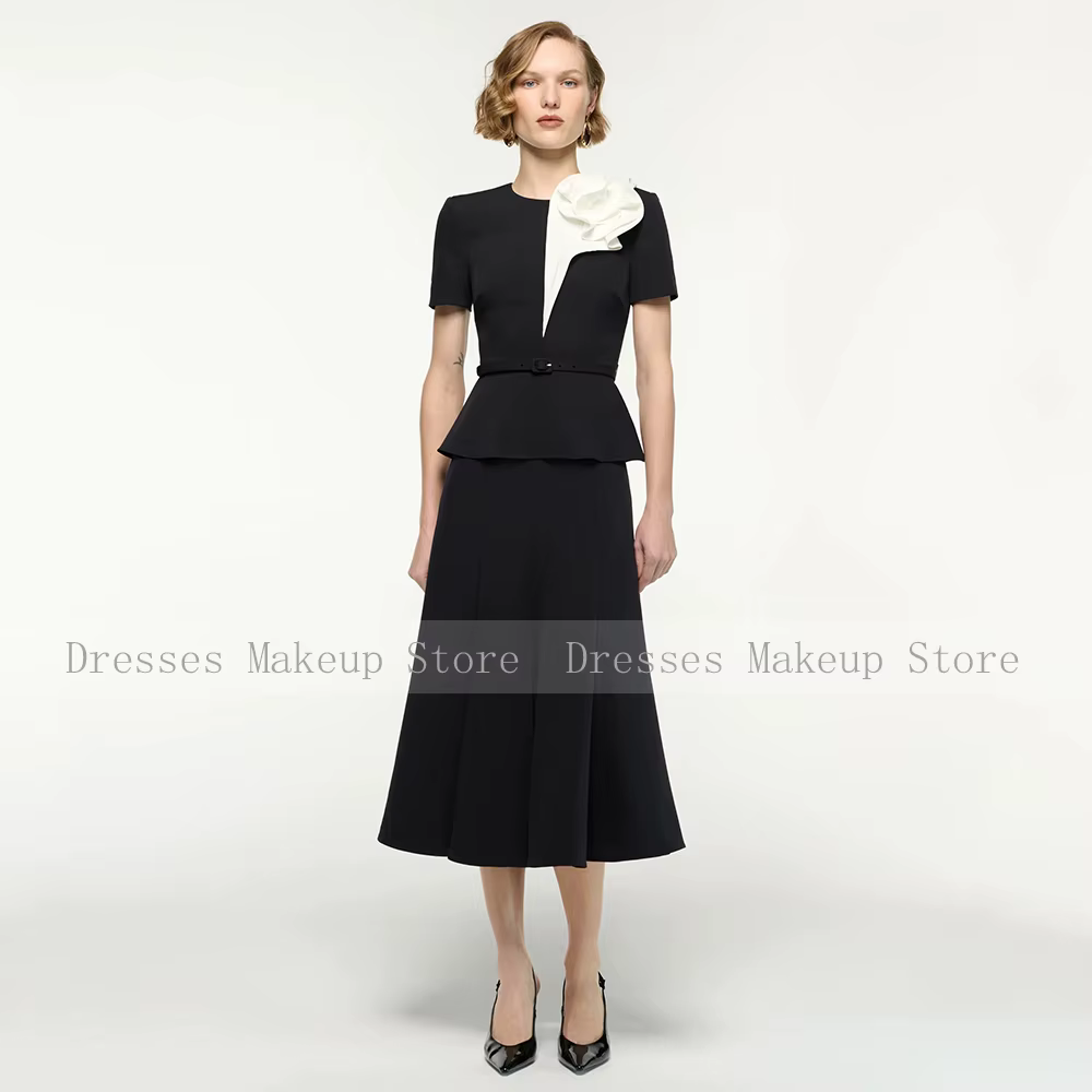 Robe de soirée personnalisée pour invitées de mariage, 2 pièces, manches courtes, robes modernes pou