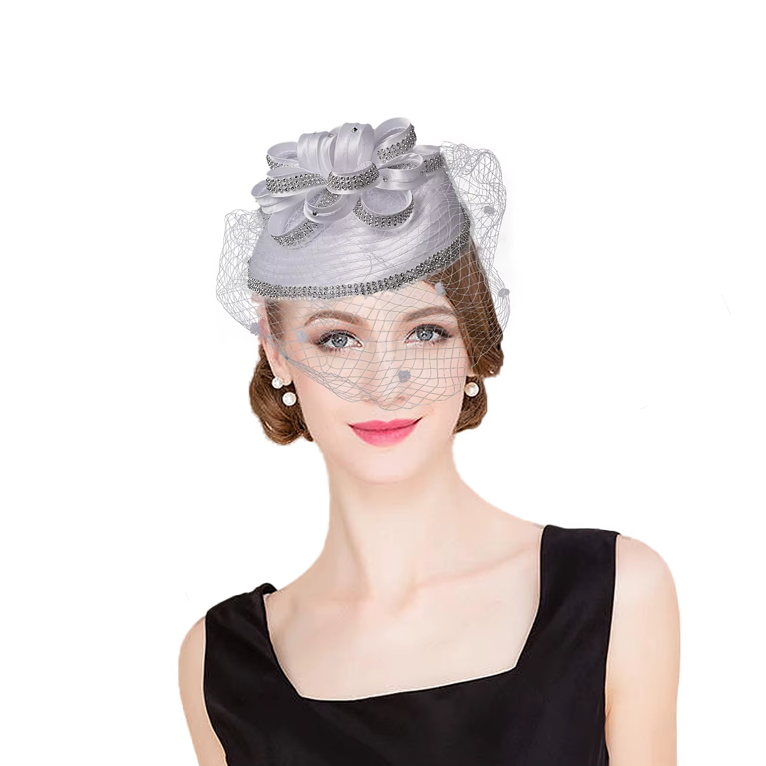 Chapeaux fascinateurs rouges de mariage pour femmes, avec voile de fleurs, casquette formelle de Ken