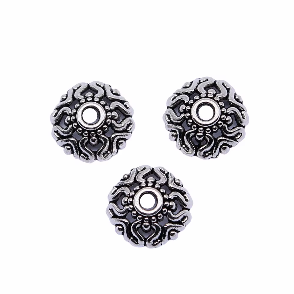 Capuchons de perles en argent antique pour bijoux, document exécutif, 0,35x0,35 ", 9x9mm, 50 pièces 