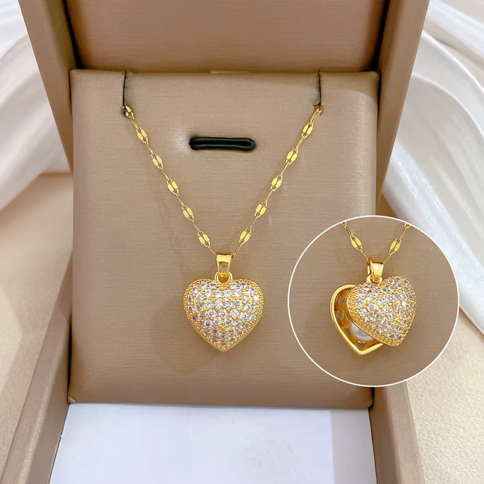 ZAKOL classique couleur or collier en acier inoxydable pour les femmes brillant Zircon géométrique c