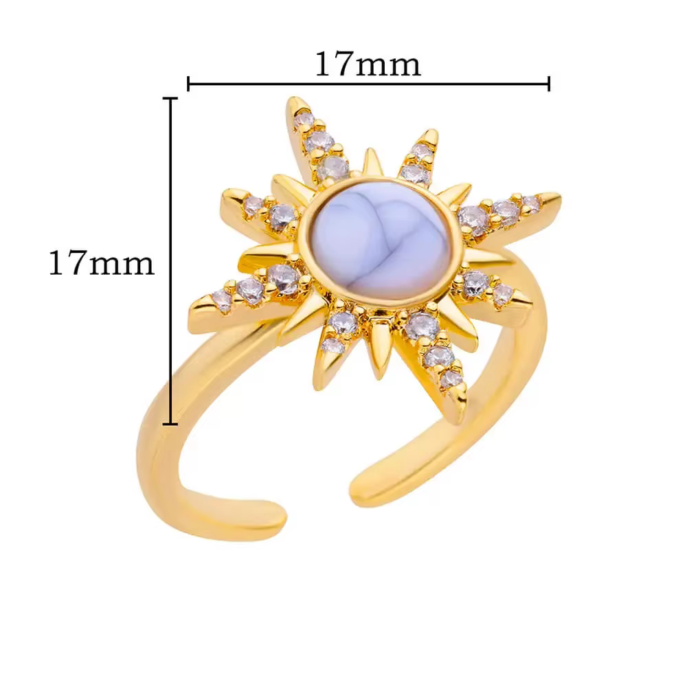 Zunderes-Bague Soleil Opale pour Femme, Acier Inoxydable, Plaqué Or, Esthétique, Bijoux de ixde Mari