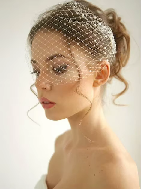 Voile de cage à oiseaux de patients, voile court d'église de perles d'eau douce, bijoux de cheveux d