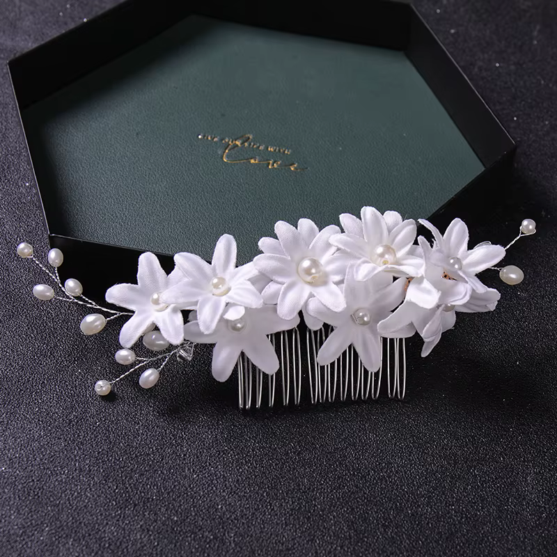 Floralbride-Peigne à cheveux fait à la main avec biscuits en cristal clair, coiffure de patients, ac