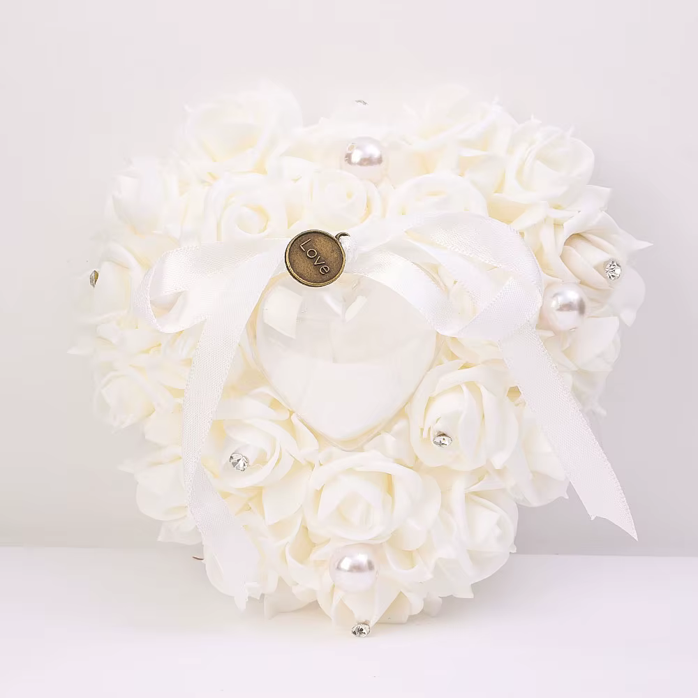Coussin d'oreiller pour porte-bague de mariage, romantique, en Satin de cristal ivoire, en forme de 