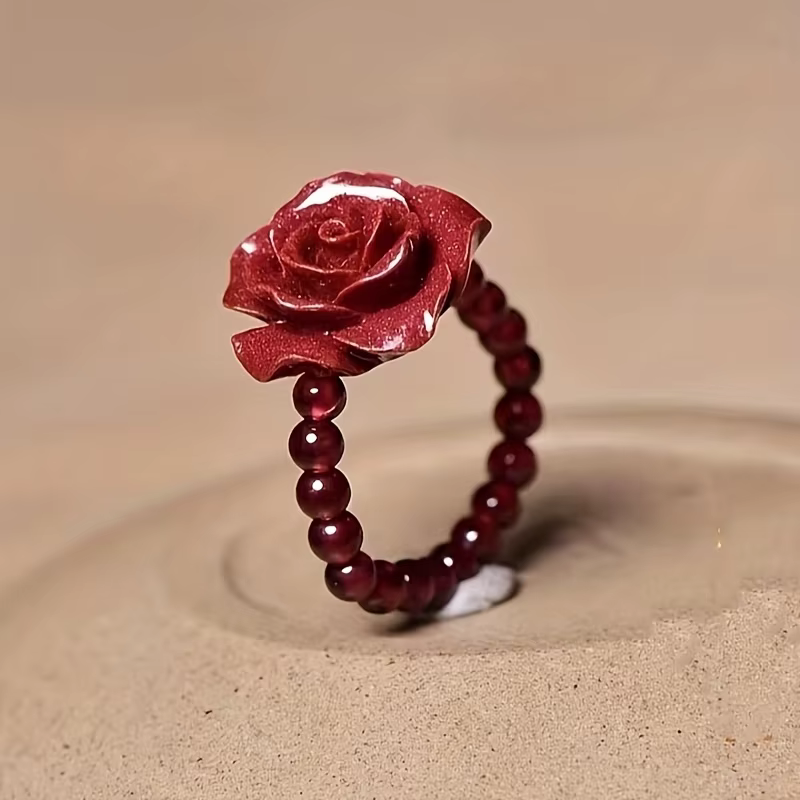 Bague Rose rouge cinabre romantique pour femmes, tempérament élégant, mode Premium, fête, vacances, 